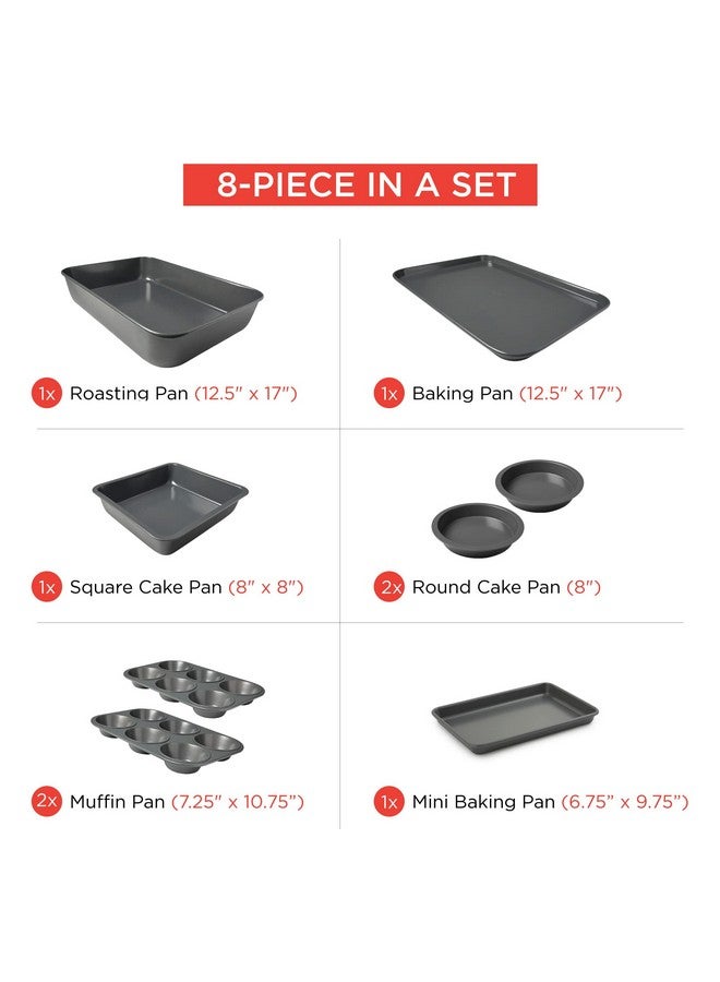 إلبي مجموعة Elbee Home من 8 قوالب خبز متينة غير لاصقة من الفولاذ الكربوني لسهولة التخزين - Image 4