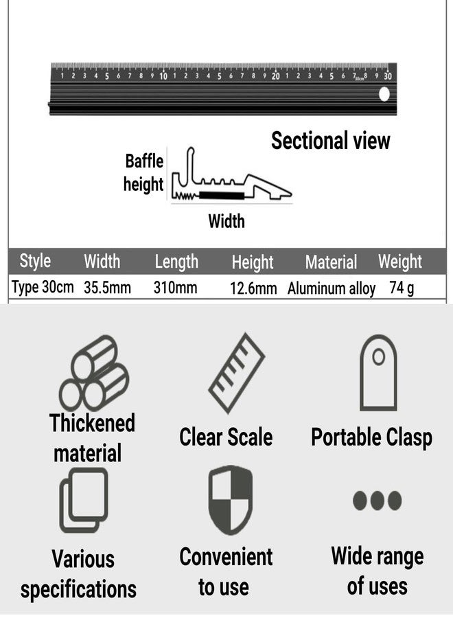 LiebeWH L Shaped Cutting Ruler for Leather and Metal Craft Aluminum Alloy Safety Ruler Precision Measuring Drafting Tool(L Type 30cm) - Image 2