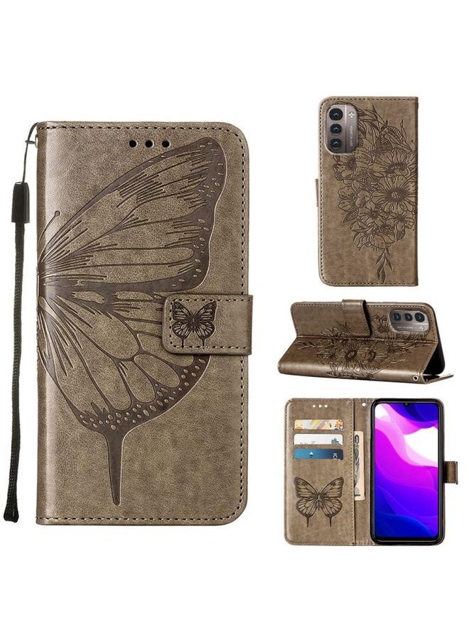 HuHa Case Cover For For Nokia G21 / G11 Embossed Butterfly Leather Phone Case(Grey) 