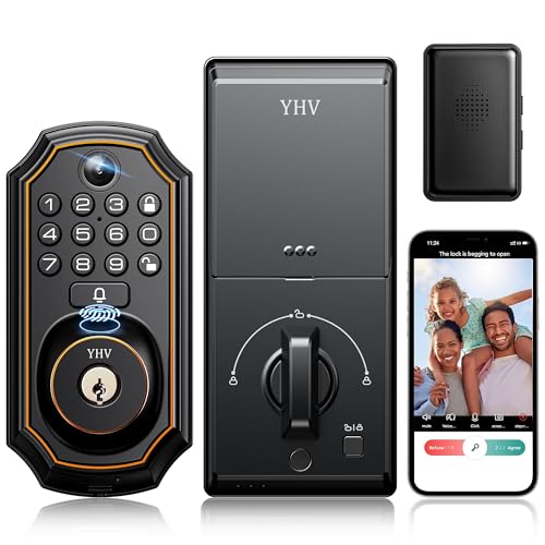 YHV Keyless Entry Door Lock with Camera Electronic Smart Lock Fingerprint Keypad Deadbolt with Code App Remote Control Auto Unlock WiFi Connected Doorbell for Front Door - Image 1