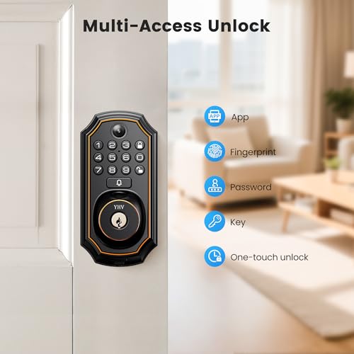 YHV Keyless Entry Door Lock with Camera Electronic Smart Lock Fingerprint Keypad Deadbolt with Code App Remote Control Auto Unlock WiFi Connected Doorbell for Front Door - Image 3