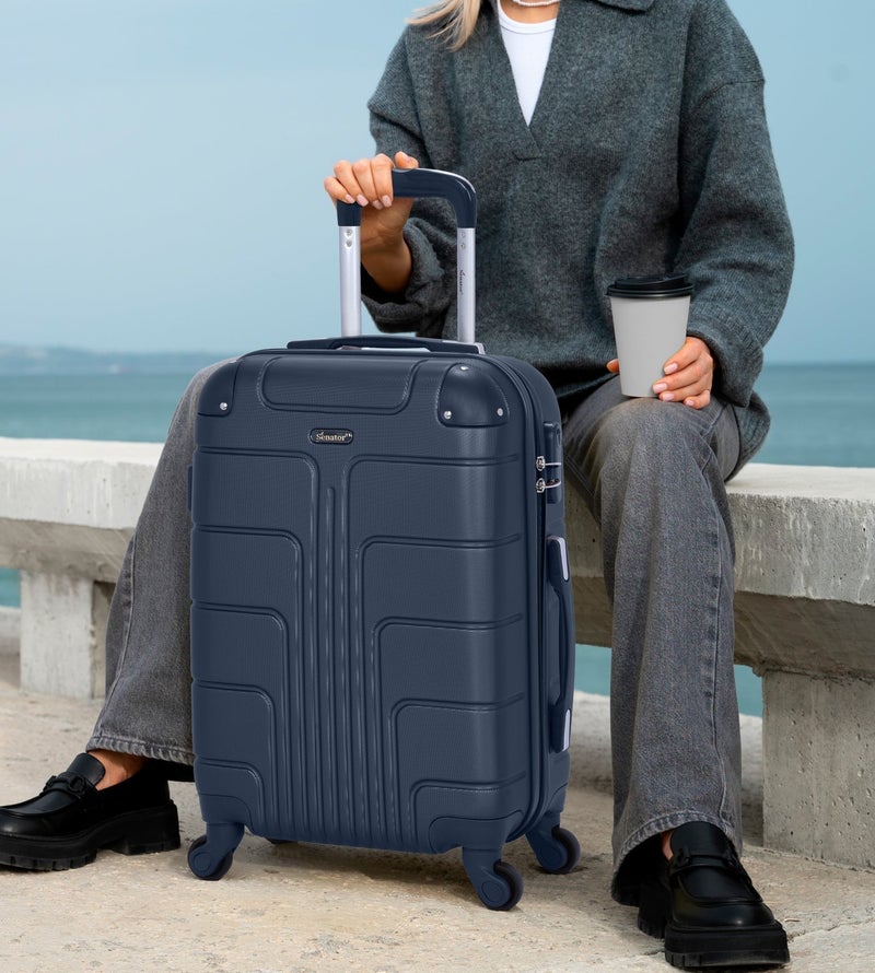 SENATOR Hard Case Travel Bag Medium Checked Luggage Trolley ABS Lightweight Suitcase with 4 Spinner Wheels A1012, Navy Blue - Image 2