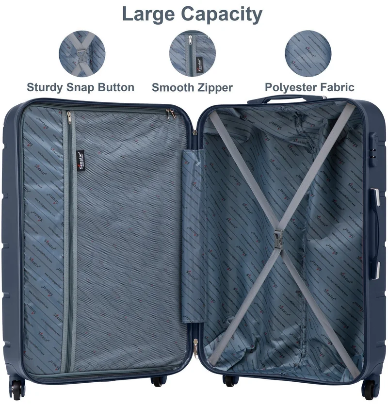 Senator Navy Blue Hard Case Travel Bag Medium Checked Luggage Trolley ABS Lightweight Suitcase with 4 Spinner Wheels A1012, Navy Blue  | Best Price UAE