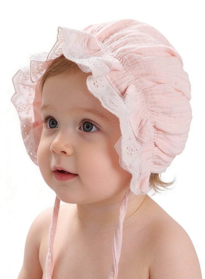 Eohak Baby Girl Boy Lace Cotton Bonnet Newborn Vintage Infant Bonnet Mesh Palace Hats Pink - Image 2