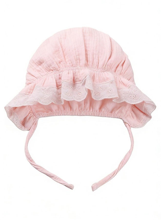 Eohak Baby Girl Boy Lace Cotton Bonnet Newborn Vintage Infant Bonnet Mesh Palace Hats Pink - Image 5