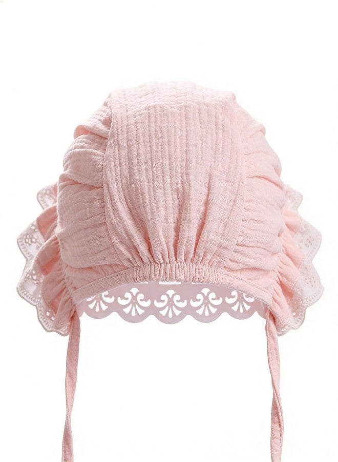 Eohak Baby Girl Boy Lace Cotton Bonnet Newborn Vintage Infant Bonnet Mesh Palace Hats Pink - Image 3