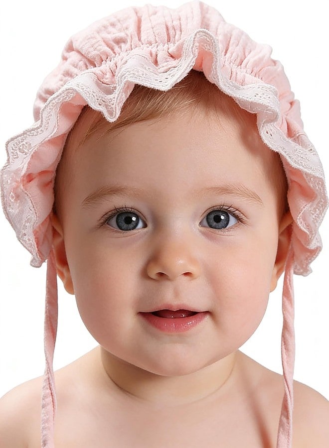 Eohak Baby Girl Boy Lace Cotton Bonnet Newborn Vintage Infant Bonnet Mesh Palace Hats Pink - Image 4