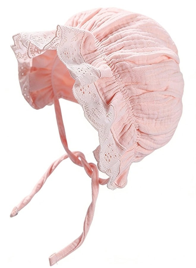 Eohak Baby Girl Boy Lace Cotton Bonnet Newborn Vintage Infant Bonnet Mesh Palace Hats Pink - Image 1