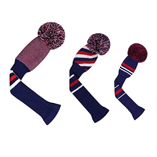 Scott Edward Mix and Match Knit Golf Club Covers with a Cute Pom Pom Set of 3 Driver Head Cover 1 Fairway Headcover 1 and Hybrid/UT Cover 1 The Best Color Combinations (Red Blue White) - Image 4