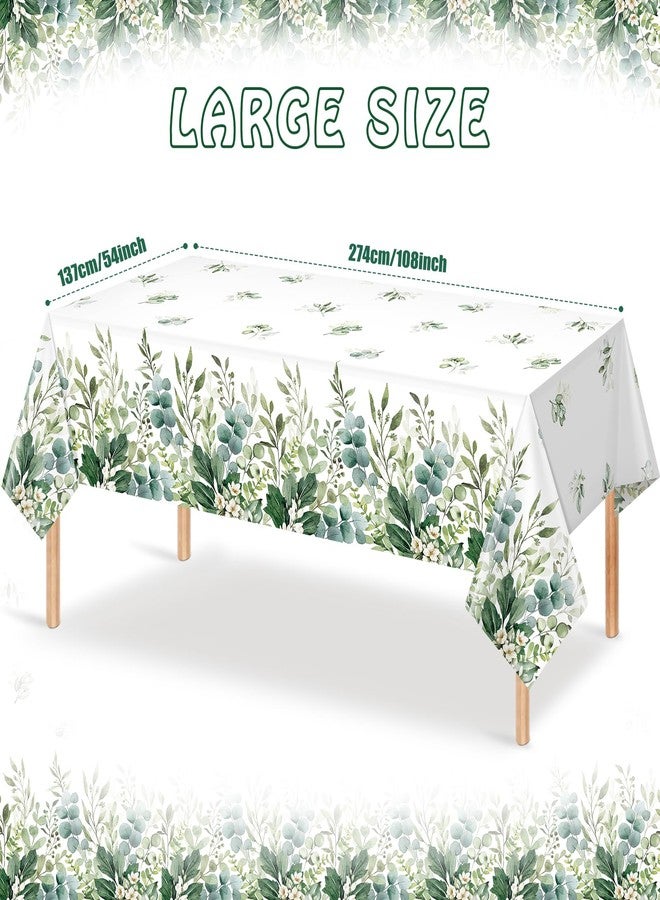 FunnyPars 6 Pack Spring Sage Green Baby Shower Plastic Tablecloth, Eucalyptus Leaf Disposable Table Cover, Summer Rectangle Table Cloth for Bridal Baby Shower Birthday Wedding Party Decorations, 54x108 Inch - Image 2