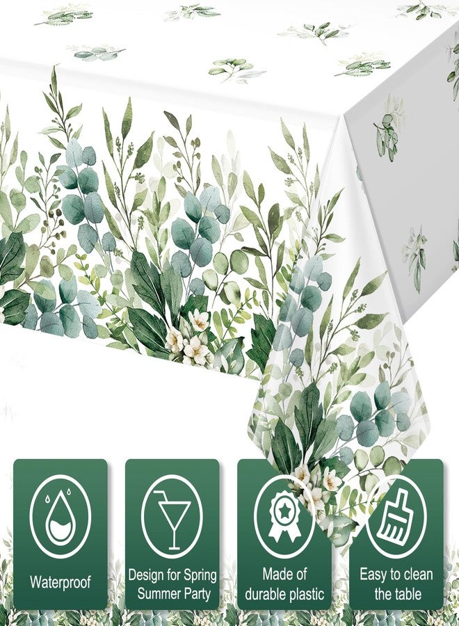 FunnyPars 6 Pack Spring Sage Green Baby Shower Plastic Tablecloth, Eucalyptus Leaf Disposable Table Cover, Summer Rectangle Table Cloth for Bridal Baby Shower Birthday Wedding Party Decorations, 54x108 Inch - Image 3