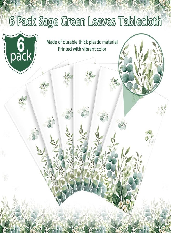 FunnyPars 6 Pack Spring Sage Green Baby Shower Plastic Tablecloth, Eucalyptus Leaf Disposable Table Cover, Summer Rectangle Table Cloth for Bridal Baby Shower Birthday Wedding Party Decorations, 54x108 Inch - Image 4