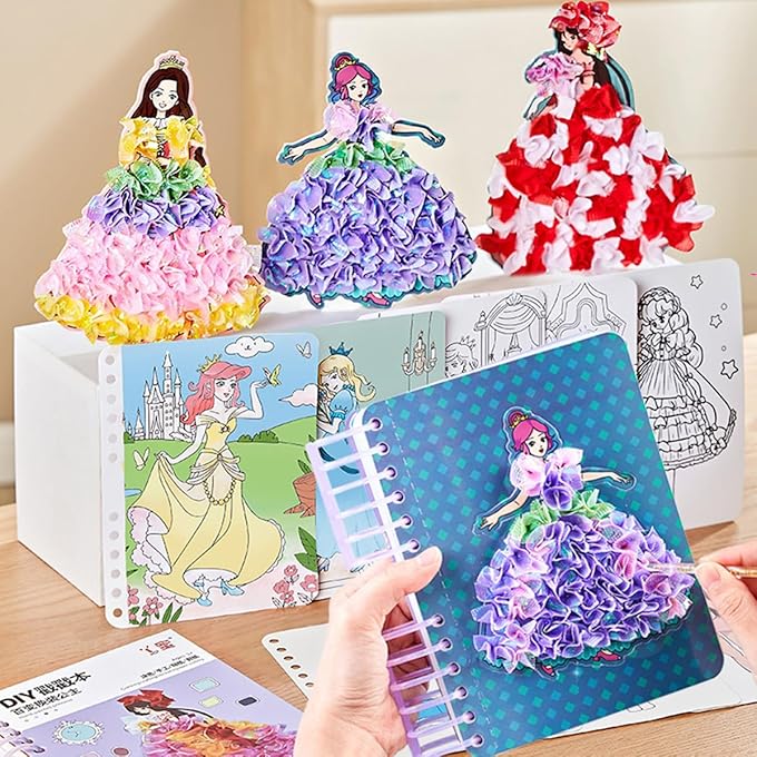 ECVV Creative Puzzle Puncture Painting Kit, Poke Fabric Art Puzzle Puncture Painting Book for Girls Aged 4 5 6 7 8 9 10 11 12, Watercolor Painting + Poke Art + Scratch Fun + Dress-up Game