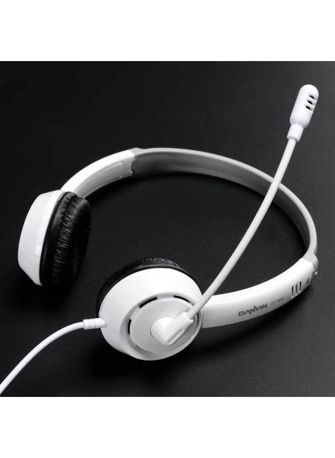 Danyin Dt326 Headphones Headset Computer Children's English Listening Speaking Exam Study Online Course Recording Earphones Microphone Desktop Computer 3.5mm Round Hole Dual Plug White - Image 2