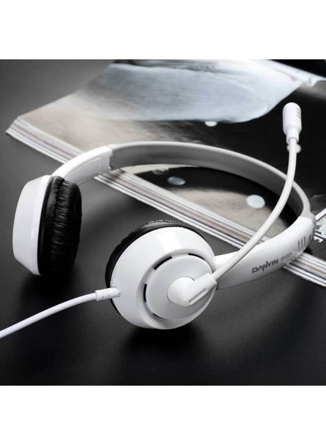 Danyin Dt326 Headphones Headset Computer Children's English Listening Speaking Exam Study Online Course Recording Earphones Microphone Desktop Computer 3.5mm Round Hole Dual Plug White - Image 3