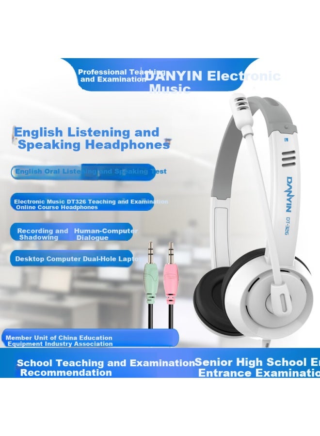 Danyin Dt326 Headphones Headset Computer Children's English Listening Speaking Exam Study Online Course Recording Earphones Microphone Desktop Computer 3.5mm Round Hole Dual Plug White - Image 1