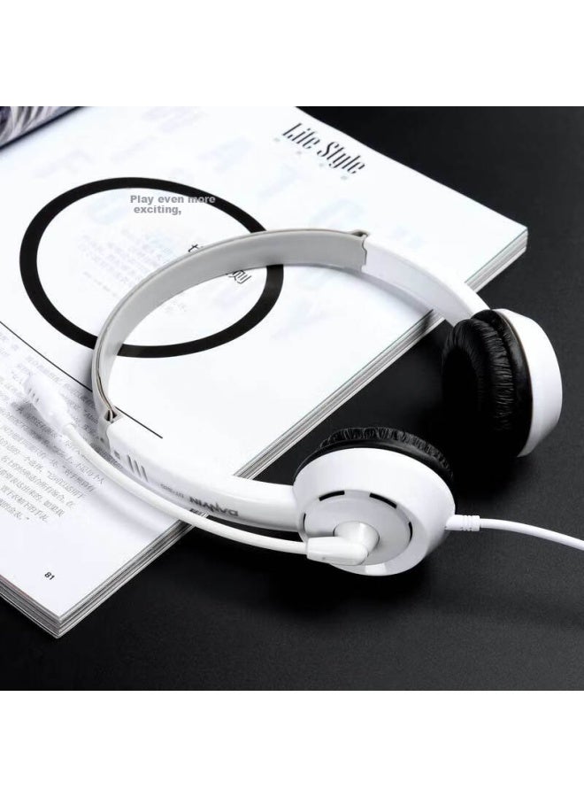 Danyin Dt326 Headphones Headset Computer Children's English Listening Speaking Exam Study Online Course Recording Earphones Microphone Desktop Computer 3.5mm Round Hole Dual Plug White - Image 5