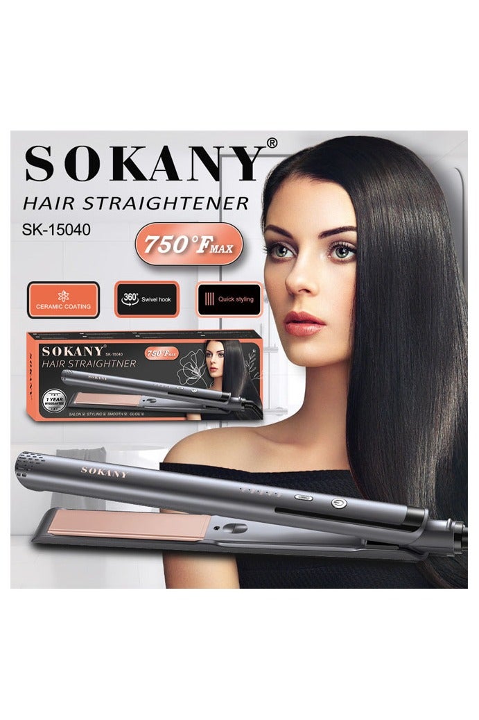 sokany Professional Hair Straightening and Curler 2 in 1 Ceramic Flat Iron with 5 Heat Settings Adjustable Temperature and Heats Up Fast Grey - Image 2