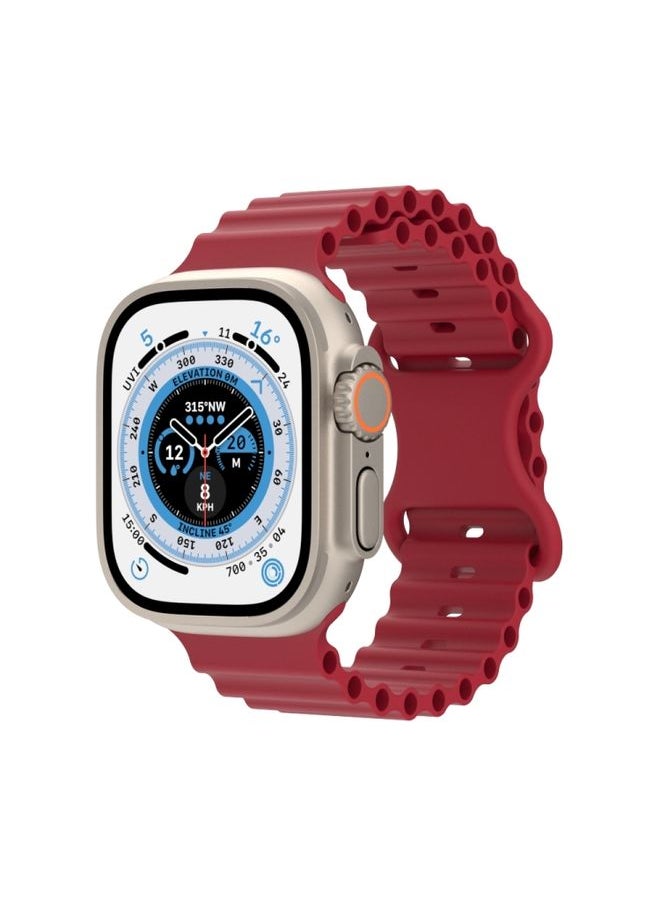 Generic - Replacement Strap Ocean Style Silicone Watch Band For Apple Watch Series 9&8&7 41mm / SE 3&SE 2&6&SE&5&4 40mm / 3&2&1 38mm Wine Red - Image 1