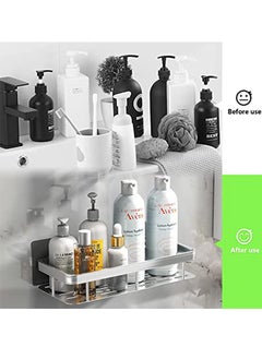 HomarKet 2 Pack Adhesive Bathroom Shower Organizer Caddy wall mounted Stainless Steel Floating Storage Shelves For Kitchen and Bathroom Silver  - Image 5