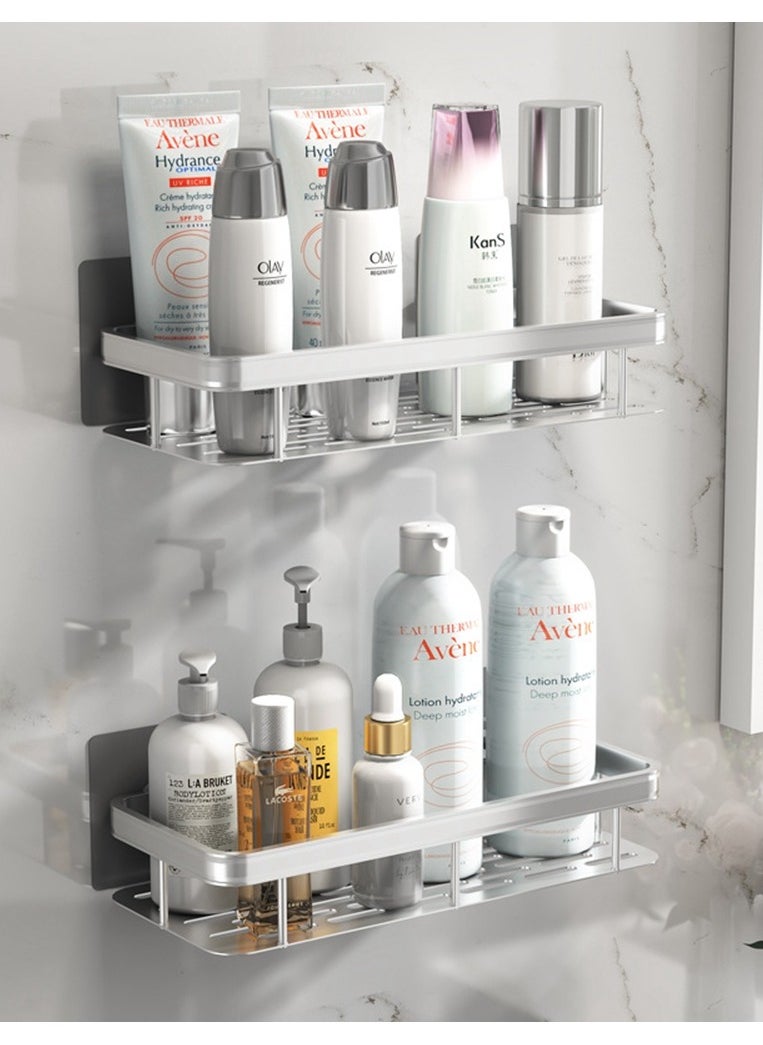 HomarKet 2 Pack Adhesive Bathroom Shower Organizer Caddy wall mounted Stainless Steel Floating Storage Shelves For Kitchen and Bathroom Silver  - Image 2