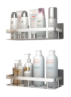 HomarKet 2 Pack Adhesive Bathroom Shower Organizer Caddy wall mounted Stainless Steel Floating Storage Shelves For Kitchen and Bathroom Silver  - Image 4