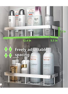 HomarKet 2 Pack Adhesive Bathroom Shower Organizer Caddy wall mounted Stainless Steel Floating Storage Shelves For Kitchen and Bathroom Silver  - Image 3