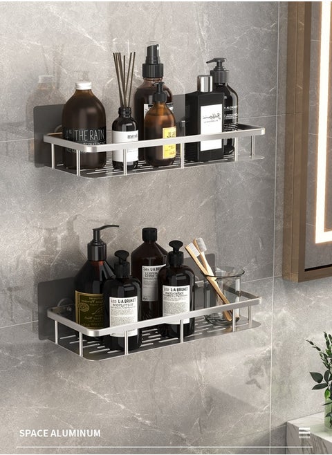 2 Pack Adhesive Bathroom Shower Organizer Caddy wall mounted Stainless Steel Floating Storage Shelves For Kitchen and Bathroom Silver