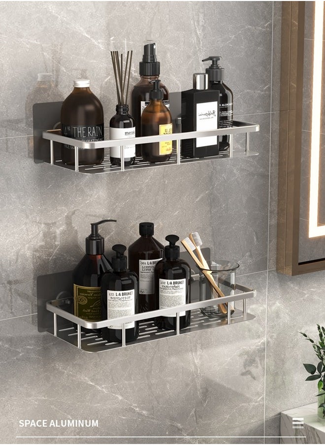 HomarKet 2 Pack Adhesive Bathroom Shower Organizer Caddy wall mounted Stainless Steel Floating Storage Shelves For Kitchen and Bathroom Silver  - Image 1