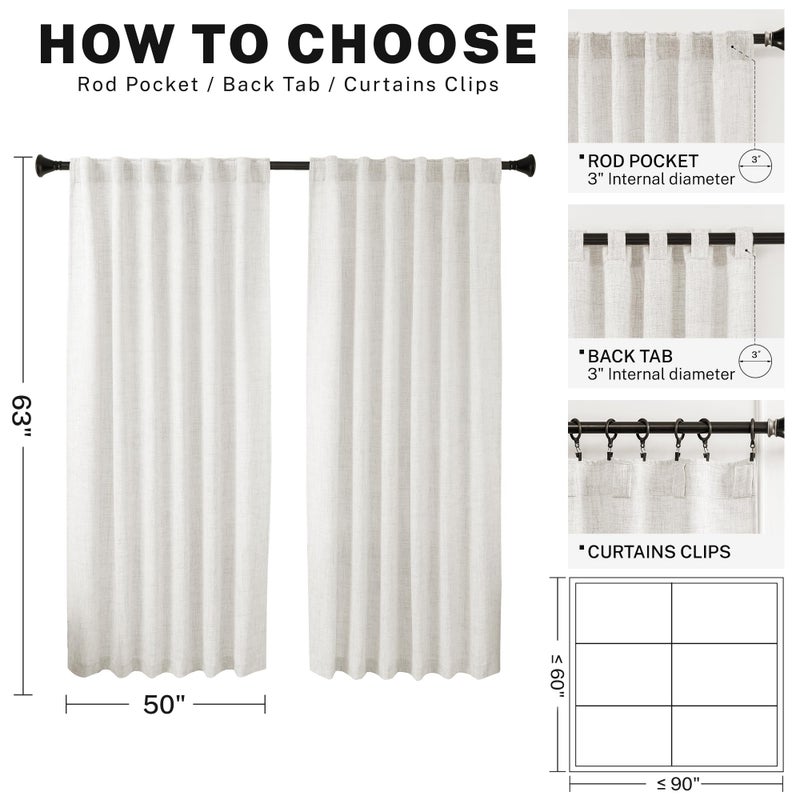 MEETBILY Ivory Linen Sheer Curtains 63 Inch Length for Living Room 2 Panel Set Farmhouse Rod Pocket Window Drapes Light Filtering Privacy Added Neutral Curtains for Patio Parlor Dining Room Off White - Image 3