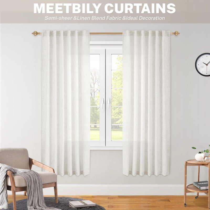 MEETBILY Ivory Linen Sheer Curtains 63 Inch Length for Living Room 2 Panel Set Farmhouse Rod Pocket Window Drapes Light Filtering Privacy Added Neutral Curtains for Patio Parlor Dining Room Off White - Image 5