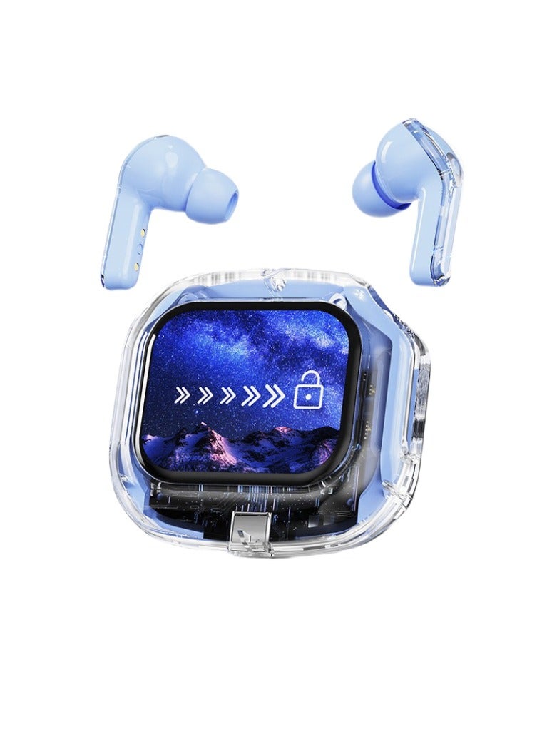 blue In-ear sports Bluetooth headset  with touch screen and noise reduction, transparent model, ultra-long battery life, transparent compartment, comfortable to wear, multi-language, good sound quality - Image 1