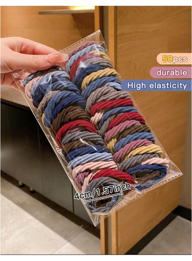 إسكدنيا ربطات شعر عدد 50 قطعة ، ربطات شعر قابلة للتمدد و متعددة الألوان،  ربطة شعر عدد 50 قطعة ، ربطات لف الشعر ،  ربط تسريح الشعر ، ربطات ملونة للشعر ، ربطات مطاطية للشعر متعددة الألوان ، مطاط الشعر المرن - Image 3