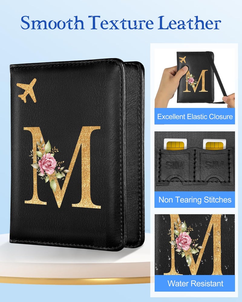 Slohif Initial Passport Holder Cover Wallet Case for Travel Women - Leather Letter Passport Book Family Multiple Personalized Organizer Card Slots Protector Sleeve Essentials Slim Carrier Black M - Image 4