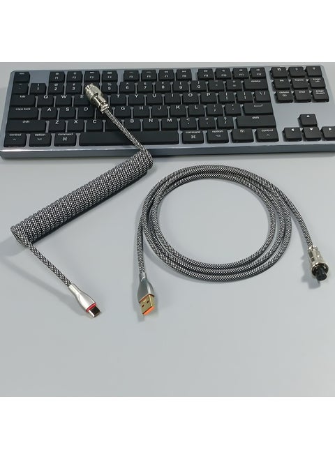 Macaron Keyboard Custom Coiled Cable Black and white mixed color Air Line