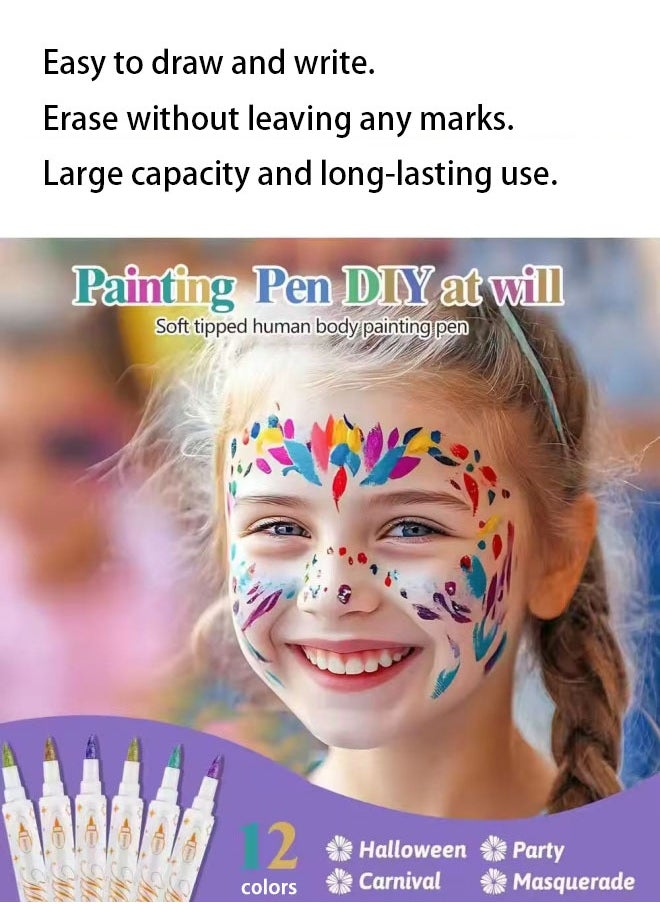 ZAFRA 12 Pcs Body Face Nail Paint Cosplay Makeup Palette Kit For Kids & Adults, Soft Tipped Painting Pen Set Multicolour Double Pen Tips  - Image 3