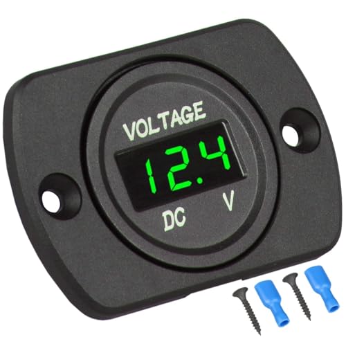 Linkstyle DC 12V 24V Car Voltmeter LED Digital Display Voltmeter Panel, Waterproof Digital Round Panel Voltage Tester Gauge Meter with Terminals for Boat Marine Vehicle Motorcycle Truck ATV UTV (Green Light) - Image 1