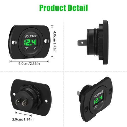 Linkstyle DC 12V 24V Car Voltmeter LED Digital Display Voltmeter Panel, Waterproof Digital Round Panel Voltage Tester Gauge Meter with Terminals for Boat Marine Vehicle Motorcycle Truck ATV UTV (Green Light) - Image 5