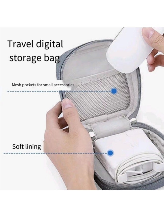 حقيبة تخزين الملحقات الإلكترونية، حقيبة تخزين رقمية للسفر، حقيبة منظم الكابلات حقيبة تخزين ملحقات الهاتف الإلكترونية المحمولة للكابل والسلك والشاحن والقرص الصلب وسماعات الأذن رمادي - Image 2