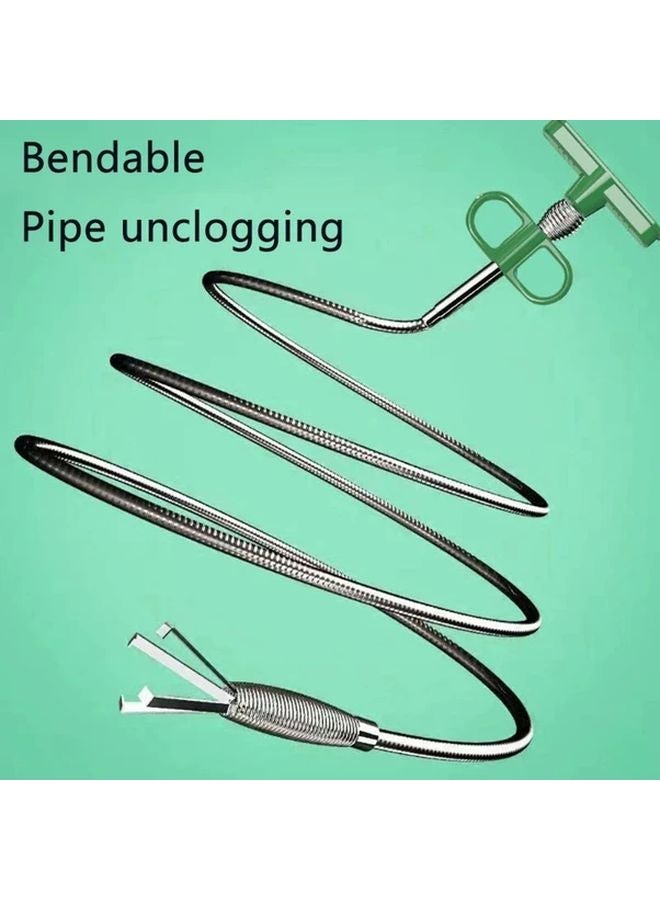 35.43 Inch Green Sewer Dredge Bathroom Hair Sink Cleaning Tool Snake Spring Pipe Drain - Image 2