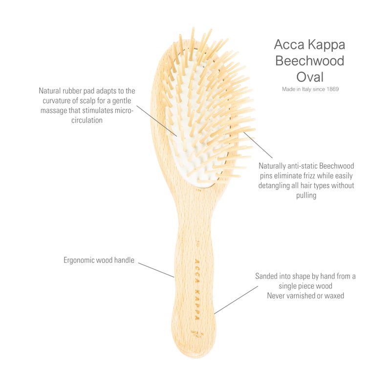 Acca Kappa Pneumatic Beech Wood Oval Brush With Wooden Pins - Image 2