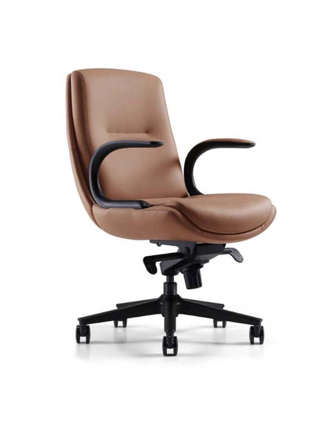 NEO FRONT FURNITURE Low Back Executive Chair - Premium Tan PU Leather Office Chair with Height Adjustment, 360° Swivel And Thick Cushion - Ergonomic Chair for Conference Room, Reception And Office Use ( B2561 )