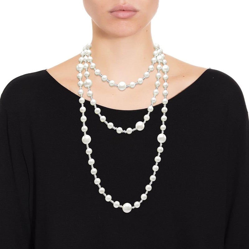 Aisansty Long Pearl Necklaces for Women Cream White Faux Pearl Strand Layered Necklace Costume Jewelry - Image 3