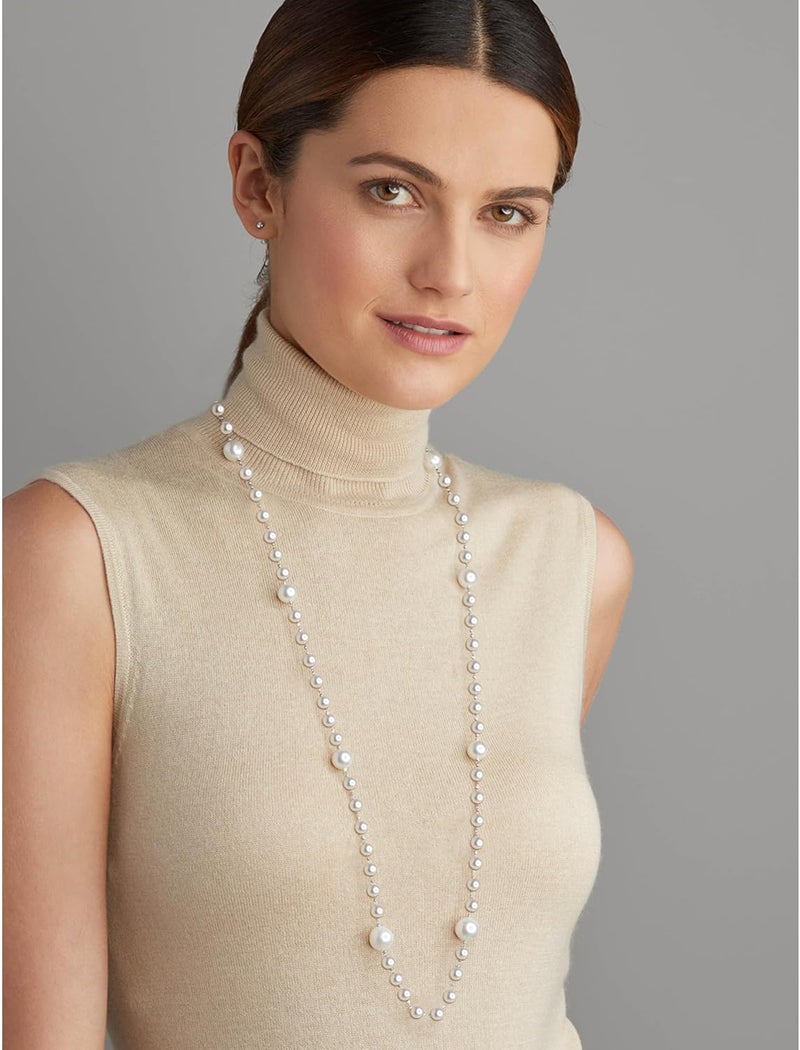 Aisansty Long Pearl Necklaces for Women Cream White Faux Pearl Strand Layered Necklace Costume Jewelry - Image 2