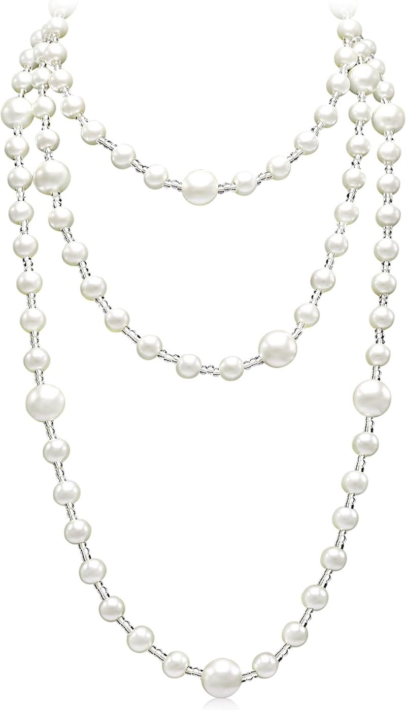 Aisansty Long Pearl Necklaces for Women Cream White Faux Pearl Strand Layered Necklace Costume Jewelry - Image 1
