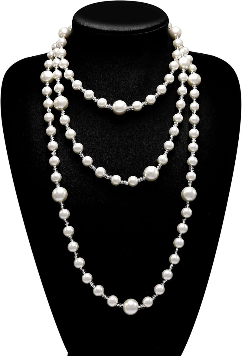 Aisansty Long Pearl Necklaces for Women Cream White Faux Pearl Strand Layered Necklace Costume Jewelry - Image 5