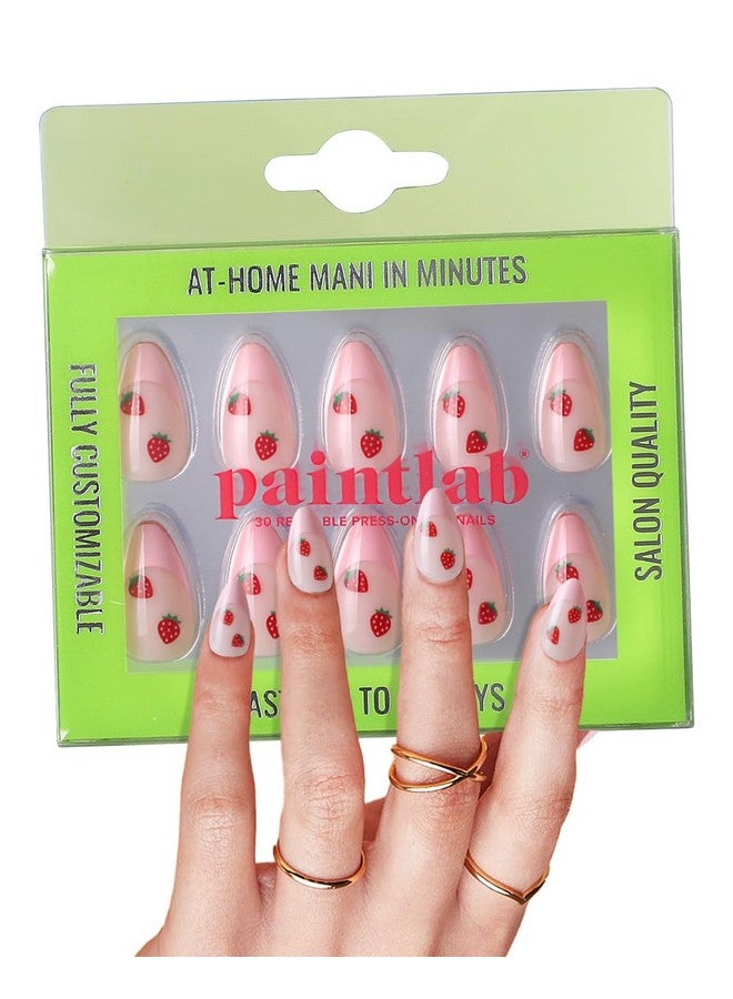 PaintLab Press-On Nails Manicure Kit, Pink Strawberry, 30-Piece Set, Long-Lasting Fake Nails With Glue, File, Prep Pad & Cuticle Stick - Image 1