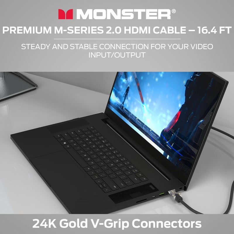 Monster M-Series Certified Premium HDMI Cable 2.0, Features 4K Ultra HD at 60Hz Refresh Rate, Duraflex Jacket, and Triple Layer Shielding, 22.5 Gbps - 16.4 ft - Image 5