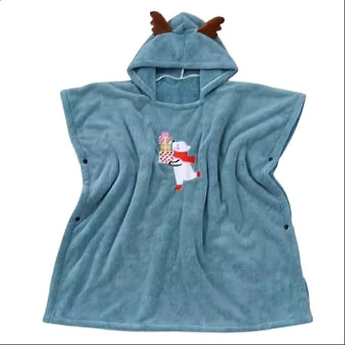 BLiSS HUES Reindeer Ears Hooded Poncho | Soft, Skin-Friendly, Breathable Coral Fleece Fabric with Snap Closure | 2–7 Years Kids Cartoon Bath Towel with Hood – Green - Image 3