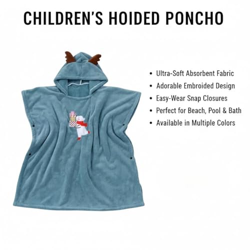BLiSS HUES Reindeer Ears Hooded Poncho | Soft, Skin-Friendly, Breathable Coral Fleece Fabric with Snap Closure | 2–7 Years Kids Cartoon Bath Towel with Hood – Green - Image 4